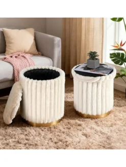 2er Set Sitzhocker mit Stauraum 21L + 32L in Weiß