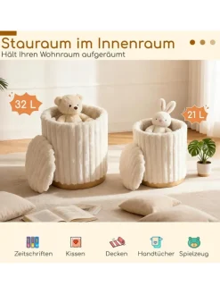 2er Set Sitzhocker mit Stauraum 21L + 32L in Weiß