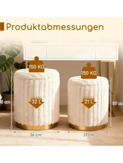 2er Set Sitzhocker mit Stauraum 21L + 32L in Weiß