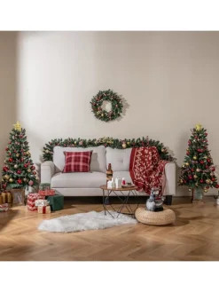 2er Set Weihnachtsbaum mit Weihnachtsgirlande Weihnachtskranz in Grün