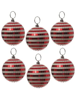 6er Set Weihnachtsbaumkugel Discokugel Spiegelkugel D: 8cm in rot, weiß