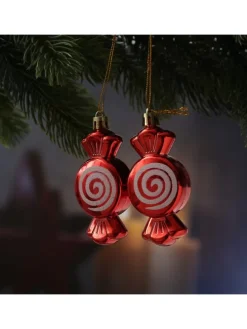 4er Set Weihnachtsbaumschmuck Bonbon Weihnachtsdeko H: 8cm in rot