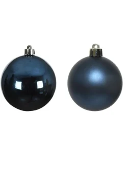12er Set Weihnachtskugeln bruchfest D: 6cm Baumkugeln in dunkelblau
