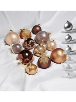 12er Set Weihnachtskugeln Glas 3 Größen in braun
