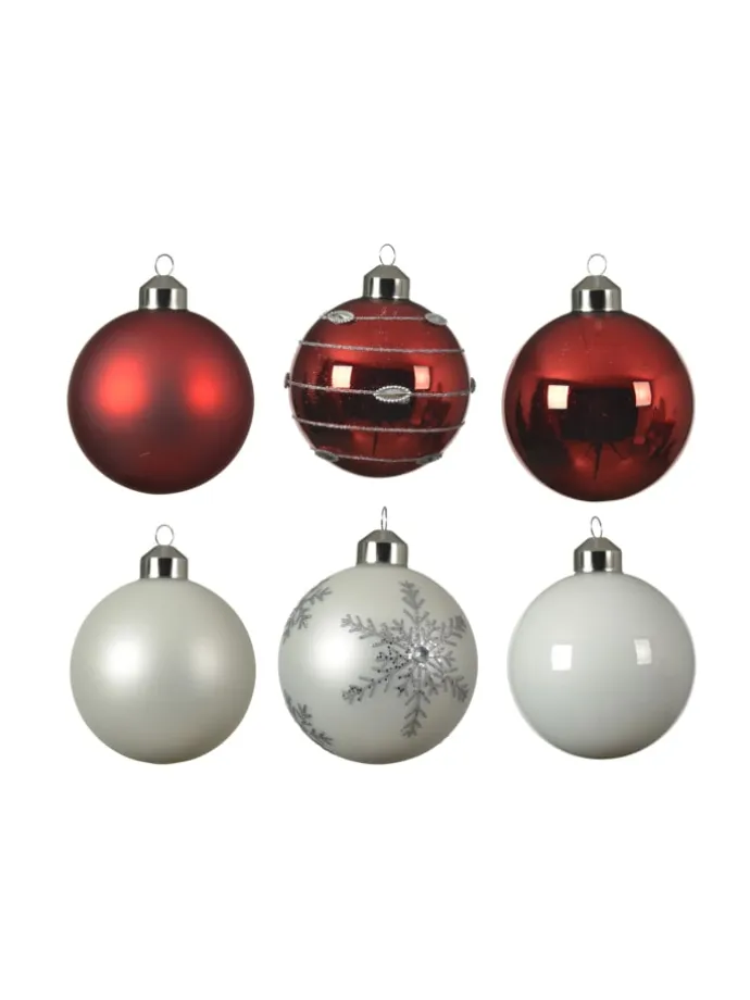 6er Set Weihnachtskugeln Glas D: 8cm in rot, weiß