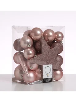 33er Set Weihnachtskugeln mit Stern Baumspitze bruchfest rosa