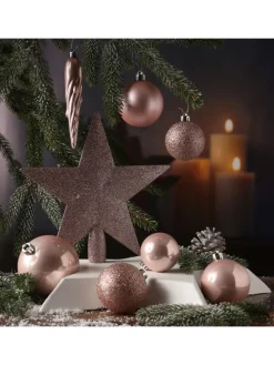33er Set Weihnachtskugeln mit Stern Baumspitze bruchfest rosa