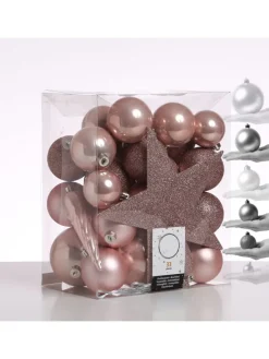 33er Set Weihnachtskugeln mit Stern Baumspitze bruchfest rosa