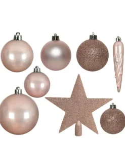 33er Set Weihnachtskugeln mit Stern Baumspitze bruchfest rosa