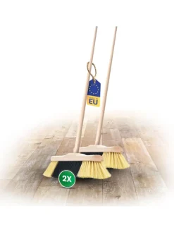 2er Set Zimmerbesen mit Stiel FEINE KUNSTBORSTEN Besen weiche Borsten in Braun