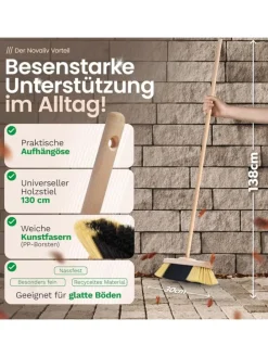 2er Set Zimmerbesen mit Stiel FEINE KUNSTBORSTEN Besen weiche Borsten in Braun