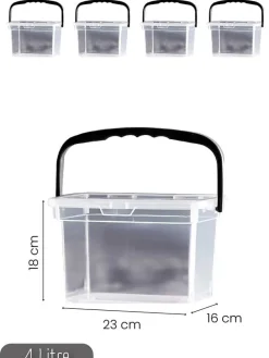 4er-Set: Aufbewahrungsdosen in Transparent - (B)16 x (H)23 x (T)18 cm