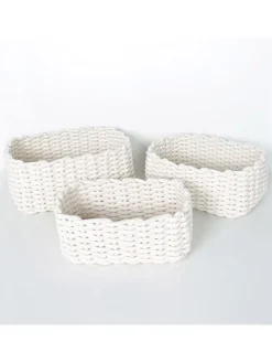 3er-Set: Aufbewahrungskörbe in Weiß