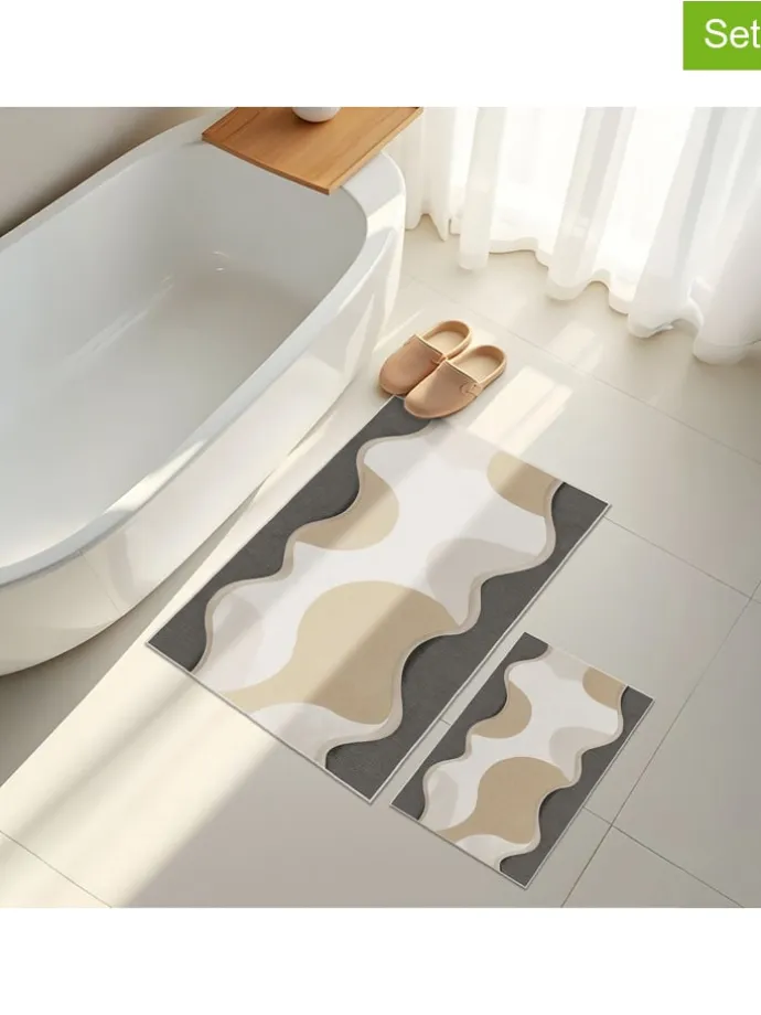 2er-Set: Badvorleger in Beige/ Grau/ Weiß