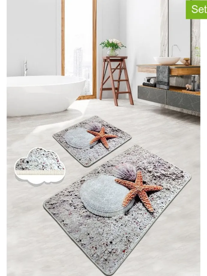 2er-Set: Badvorleger in Grau/ Lila/ Hellbraun