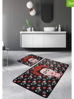 2er-Set: Badvorleger in Schwarz/ Rot