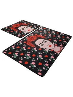 2er-Set: Badvorleger in Schwarz/ Rot