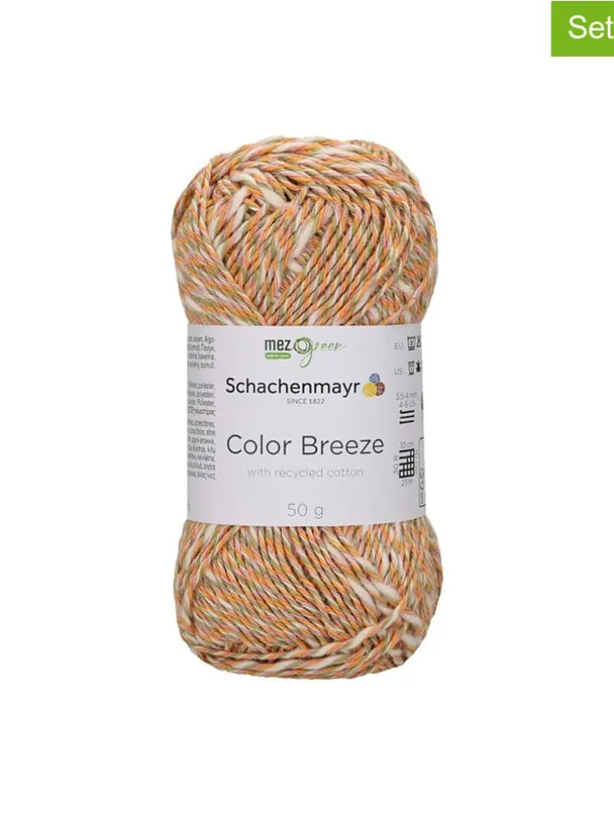 10er-Set: Baumwollgarne ''Color Breeze'' in Orange/ Beige/ Grün - 10x 50 g