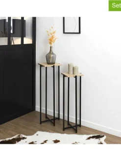 2er-Set: Beistelltische in Schwarz/ Natur