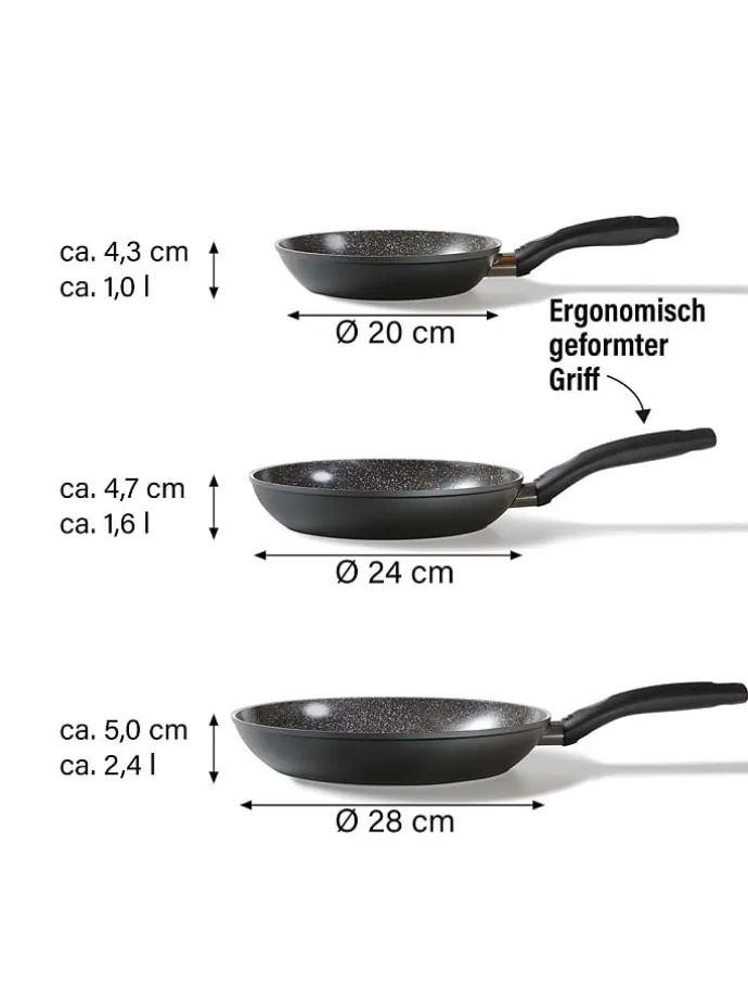 3er-Set: Bratpfannen ''Ceramic'' in Schwarz