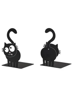 2er-Set: Buchstützen ''Ed, the Cat'' in Schwarz - (B)10 x (H)16 x (T)10 cm