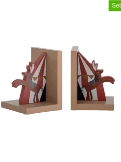 2er-Set: Buchstützen "Santos" in Natur/ Rot - (L)11 x (B)15 x (H)22 cm