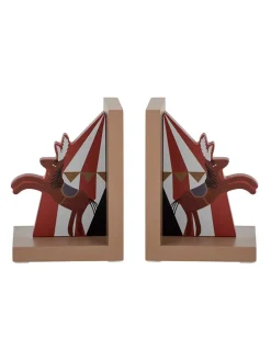 2er-Set: Buchstützen "Santos" in Natur/ Rot - (L)11 x (B)15 x (H)22 cm