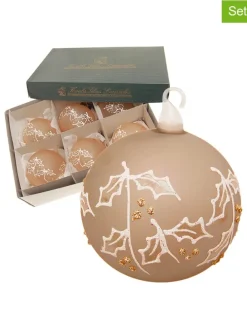 6er-Set: Christbaumkugeln "Stechpalme" in Hellbraun - Ø 8 cm