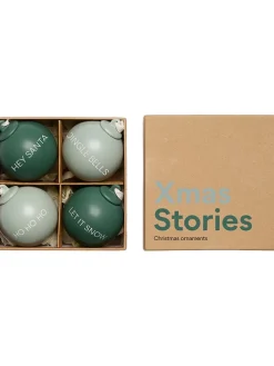 4er-Set: Christbaumkugeln ''XMAS Stories'' in Grün - Ø 6 cm