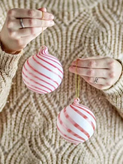 2er-Set: Christbaumkugeln ''Zwirl'' in Weiß/ Rot - Ø 8 cm