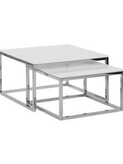 2er-Set Couchtisch BREA in Weiß/Silber