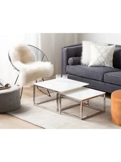 2er-Set Couchtisch BREA in Weiß/Silber