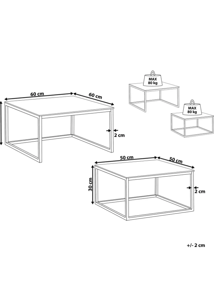 2er-Set Couchtisch BREA in Weiß/Silber