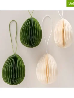 4er-Set: Dekoanhänger "Eggo" in Creme/ Grün - (H)8 cm