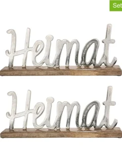 2er-Set: Dekoaufsteller "Heimat" in Hellbraun/ Silber - (B)44 x (H)18 cm