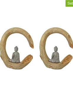 2er-Set: Dekofiguren "Buddha" in Hellbraun - (B)21 x (H)22 x (T)6 cm
