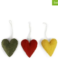 3er-Set: Dekohänger ''Heart'' in Gelb/ Grün/ Rot - (L)6,5 x (B)5,5 cm