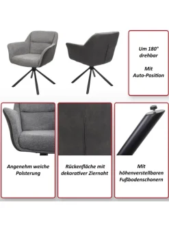 6er-Set Esszimmerstuhl K33 drehbar, Kord-grau