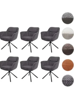 6er-Set Esszimmerstuhl K33 drehbar, Kord-grau