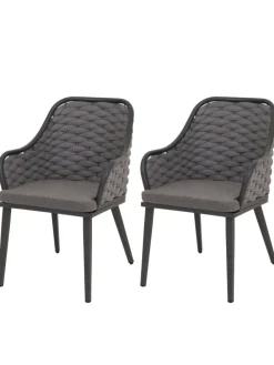 2er-Set Gartenstuhl O16, Anthrazit Kissen dunkelgrau