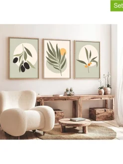 3er-Set: Gerahmte Holzkunstdrucke