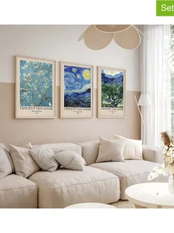 3er-Set: Gerahmte Holzkunstdrucke