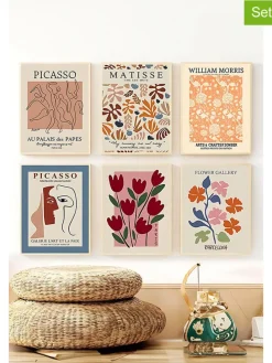 6er-Set: Gerahmte Kunstdrucke - (B)33 x (H)48 cm
