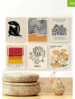 6er-Set: Gerahmte Kunstdrucke - (L)48 x (B)33 cm