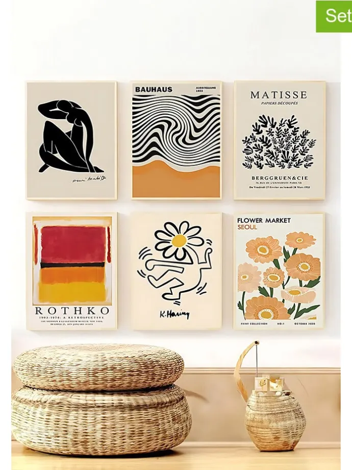 6er-Set: Gerahmte Kunstdrucke - (L)48 x (B)33 cm