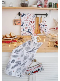 2er-Set: Geschirrtücher "Christmas symbols" in Blau/ Rot/ - (L)70 x (B)50 cm