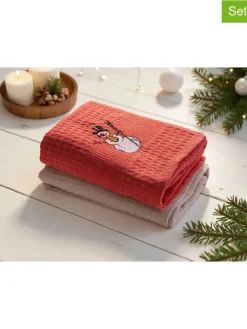 2er-Set: Geschirrtücher in Rot/ Beige