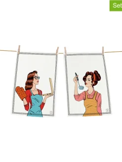 2er-Set: Geschirrtücher in Weiß/ Bunt - (L)70 x (B)50 cm