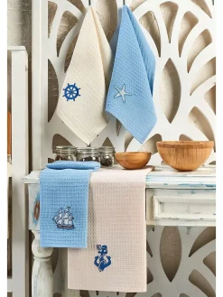 6er-Set: Geschirrtücher "Marin" in Creme/ Hellblau/ Rosa