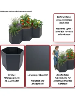 3er-Set Hochbeet P64, Anthrazit